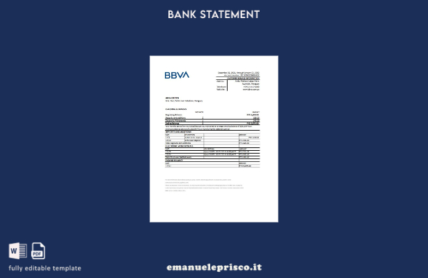 Modello Excel di estratto conto BBVA del Paraguay in stile verificato