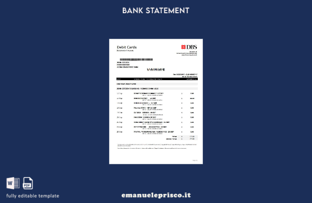 Modello Excel di estratto conto DBS Singapore in stile verificato