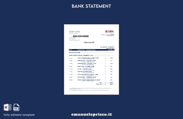 Modello Excel di estratto conto DBS Thailandia in stile verificato