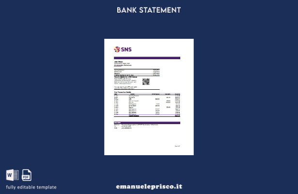 Modello Excel di estratto conto SNS olandese in stile verificato