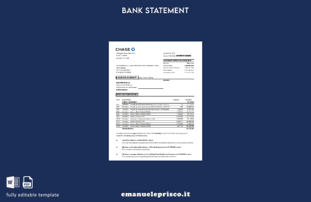 Modello Excel di estratto conto USA Chase in stile verificato