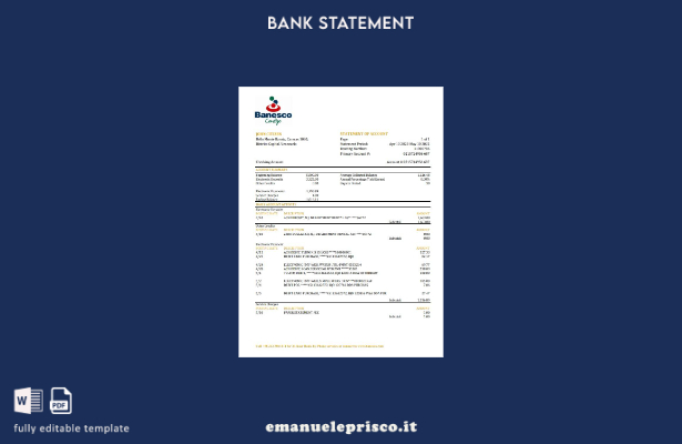 Modello Excel di estratto conto Venezuela Banesco in stile verificato