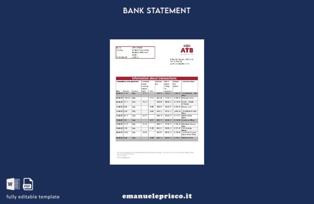 Modello Excel di estratto conto bancario ATB Tunisia stile verificato