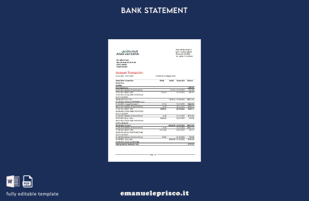 Modello Excel di estratto conto bancario Alawwal dell'Arabia Saudita in stile ve