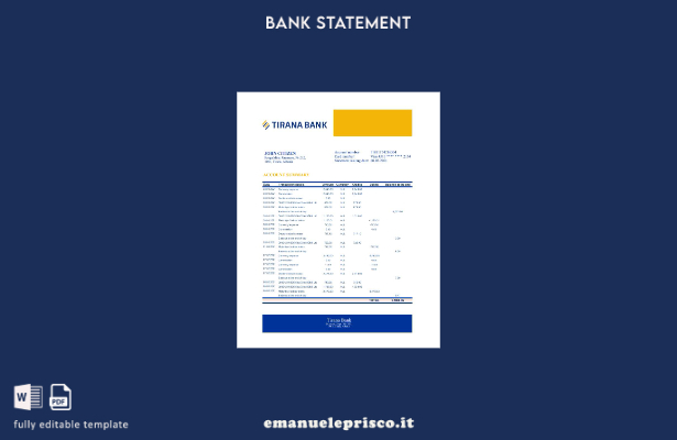 Modello Excel di estratto conto bancario Albania Tirana in stile verificato