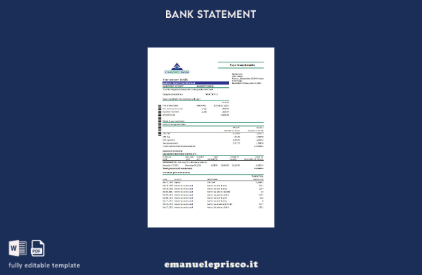 Modello Excel di estratto conto bancario Atlasmont del Montenegro in stile verif
