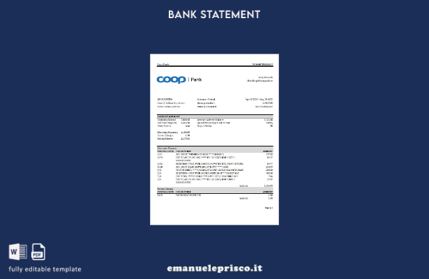 Modello Excel di estratto conto bancario Estonia Coop Pank in stile verificato