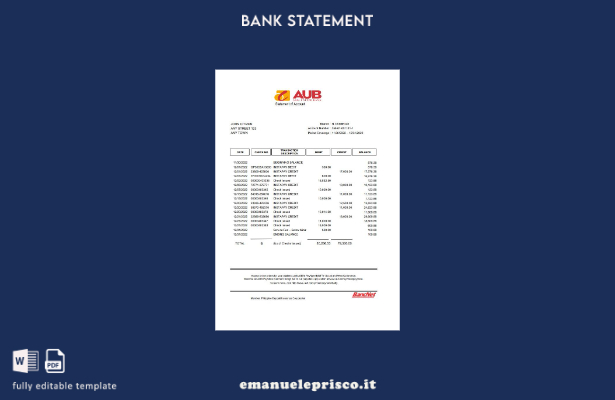 Modello Excel di estratto conto bancario Filippine AUB in stile verificato