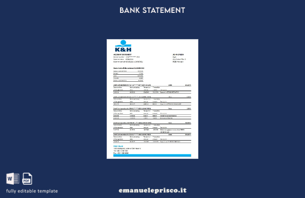 Modello Excel di estratto conto bancario K&H in stile verificato dell'Ungheria