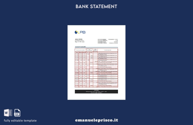 Modello Excel di estratto conto bancario Lettonia LPB in stile verificato