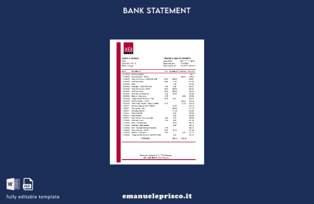 Modello Excel di estratto conto bancario MKB in stile verificato Ungheria