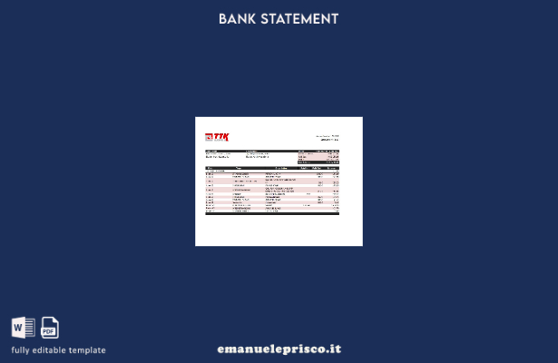 Modello Excel di estratto conto bancario Macedonia TTK in stile verificato