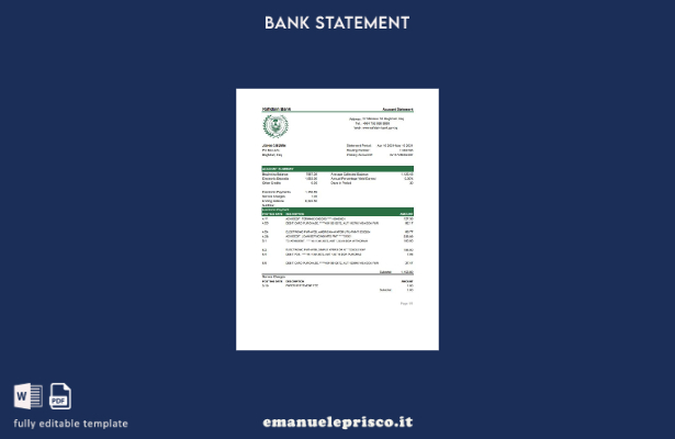 Modello Excel di estratto conto bancario Rafidain iracheno in stile verificato