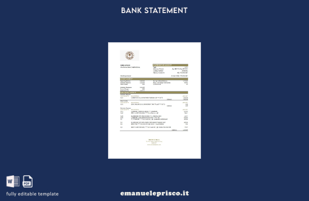 Modello Excel di estratto conto bancario Rasheed iracheno in stile verificato