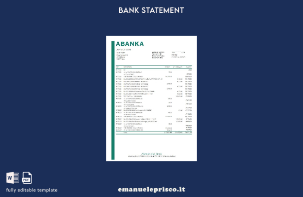 Modello Excel di estratto conto bancario Slovenia Abanka in stile verificato