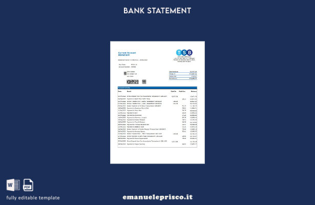 Modello Excel di estratto conto bancario TSB del Regno Unito in stile verificato
