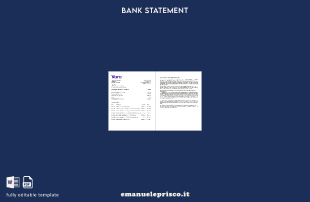 Modello Excel di estratto conto bancario USA California Varo in stile verificato