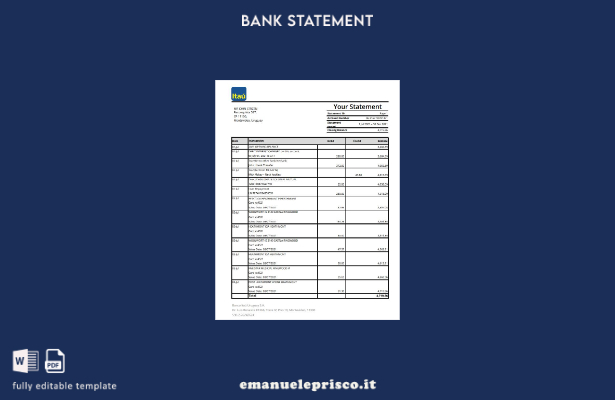 Modello Excel di estratto conto bancario Uruguay Itau in stile verificato