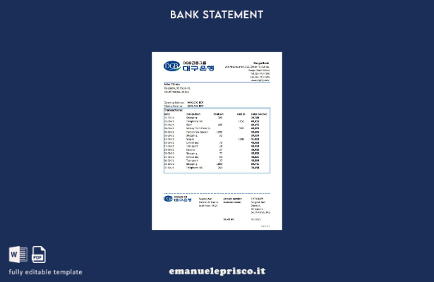 Modello Excel di estratto conto bancario di Daegu della Corea del Sud in stile v