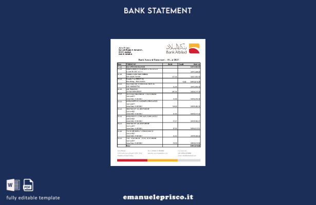 Modello Excel di estratto conto bancario in stile verificato dell'Arabia Saudita