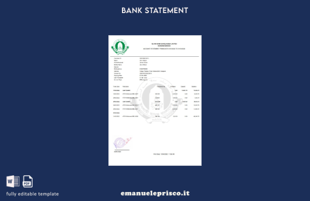 Modello Excel di estratto conto bancario islamico del Bangladesh in stile verifi