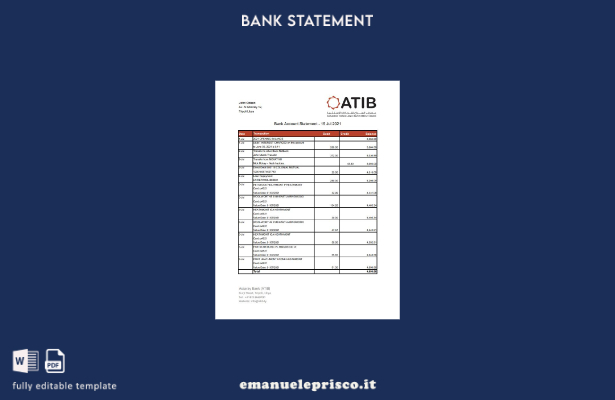 Modello Excel di estratto conto della Libia Assaray Bank (ATIB) in stile verific