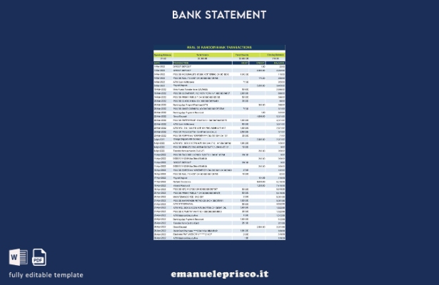 Modello Excel per transazioni bancarie casuali reali in stile verificato