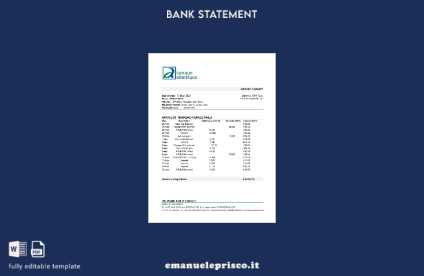 modello Excel Camerun Atlantic Bank in stile verificato