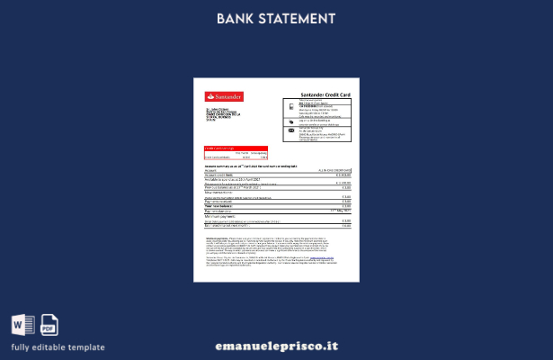 modello Excel della pagina dell'estratto conto bancario di Santander in stile ve