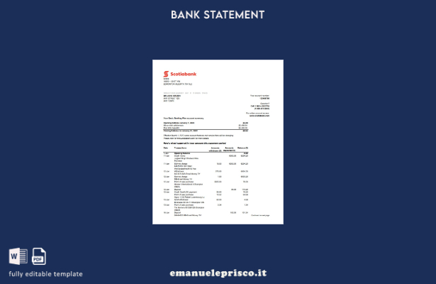 modello Excel di estratto conto Australia Scotiabank in stile verificato