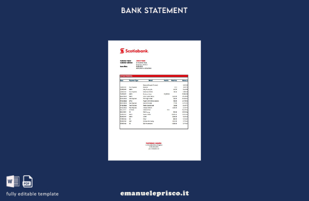 modello Excel di estratto conto Jamaica Scotiabank in stile verificato