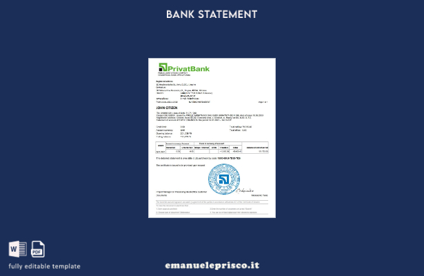 modello Excel di estratto conto Ucraina Privatbank in stile verificato