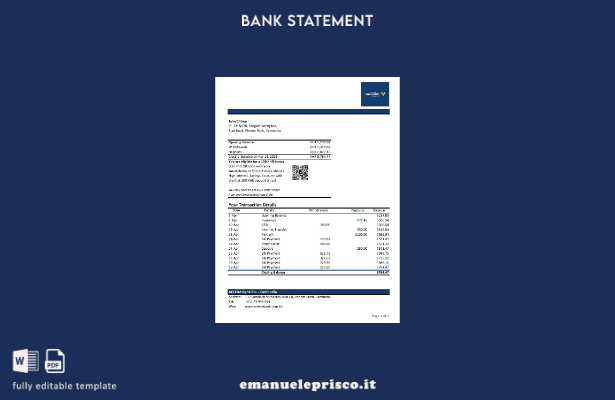 modello Excel di estratto conto bancario Acleda Cambogia in stile verificato