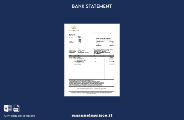 modello Excel di estratto conto bancario Al Rayan del Regno Unito in stile verif