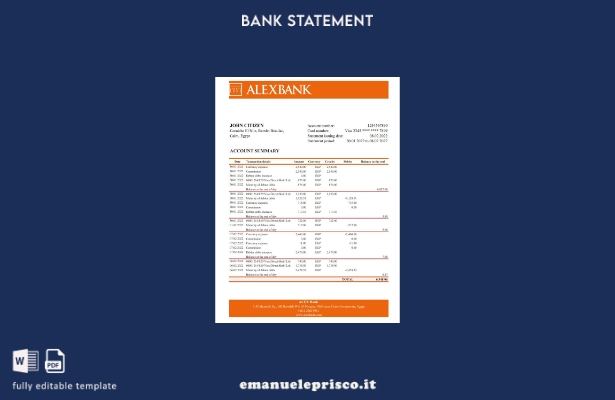 modello Excel di estratto conto bancario Alex Egitto in stile verificato