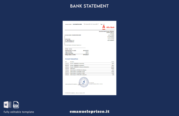 modello Excel di estratto conto bancario Alfa Bielorussia in stile verificato
