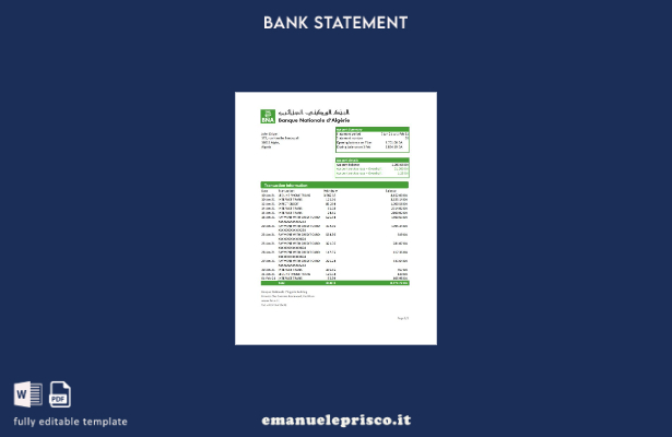 modello Excel di estratto conto bancario Algeria Banque nationale d'Algérie (BNA