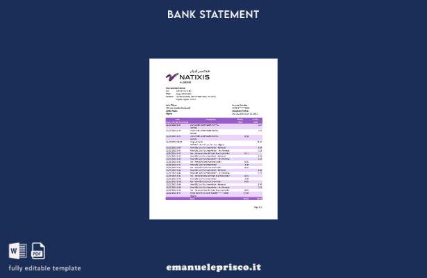 modello Excel di estratto conto bancario Algeria Natixis Algerie in stile verifi