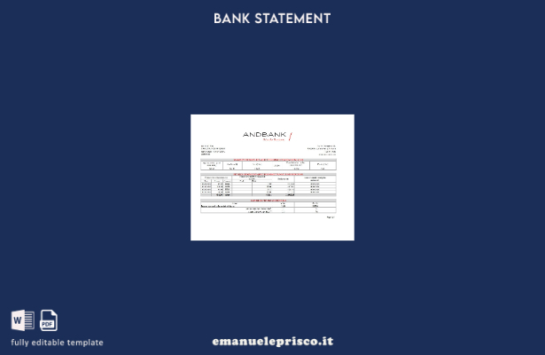 modello Excel di estratto conto bancario Andorra Andbank in stile verificato