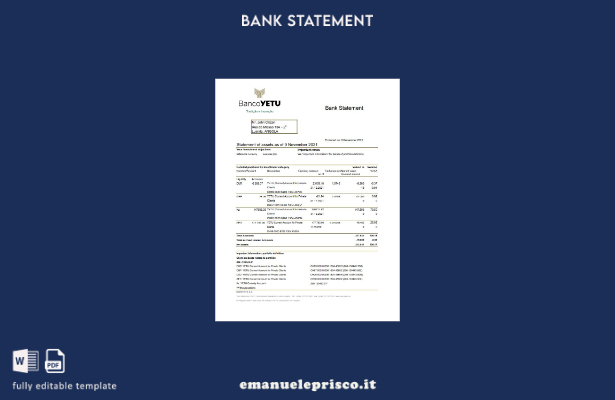modello Excel di estratto conto bancario Angola Banco Yetu in stile verificato