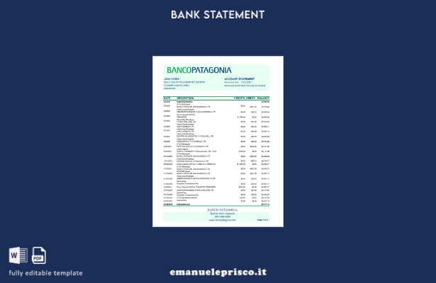 modello Excel di estratto conto bancario Argentina Banco Patagonia in stile veri