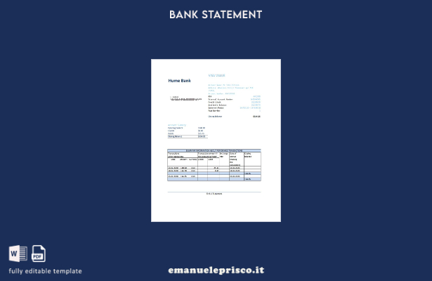 modello Excel di estratto conto bancario Australia Humebank in stile verificato