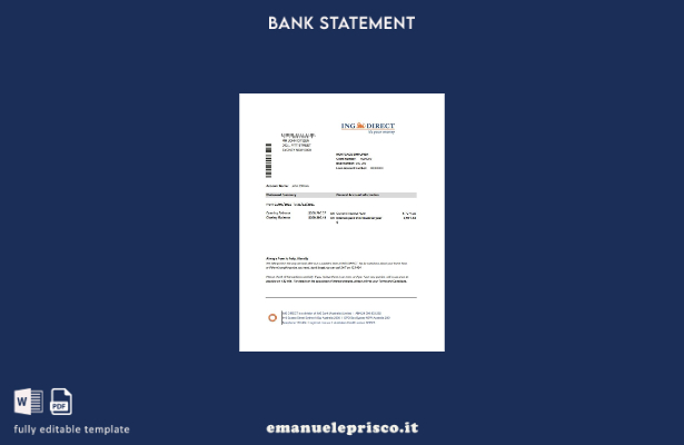modello Excel di estratto conto bancario Australia ING Direct in stile verificat