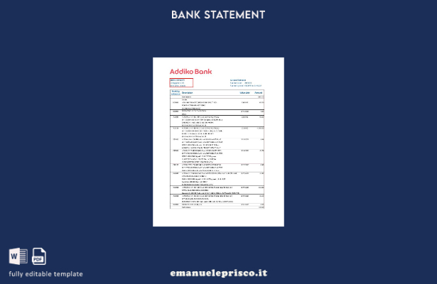 modello Excel di estratto conto bancario Austria Addiko stile verificato