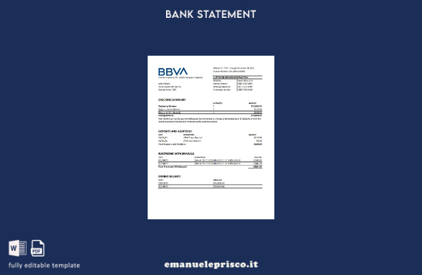 modello Excel di estratto conto bancario BBVA Argentina stile verificato