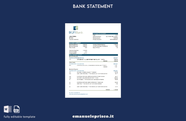 modello Excel di estratto conto bancario BGFI del Camerun in stile verificato
