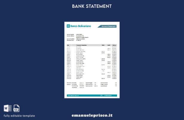 modello Excel di estratto conto bancario Banco Bolivariano stile verificato Ecua