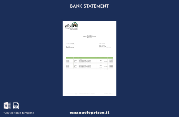 modello Excel di estratto conto bancario Bangladesh Al Arafah Islami in stile ve