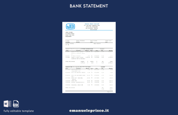 modello Excel di estratto conto bancario Bangladesh Janata in stile verificato