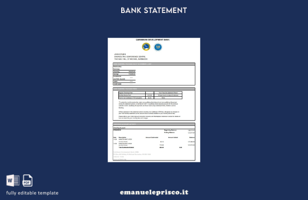 modello Excel di estratto conto bancario Barbados Caribbean Development in stile